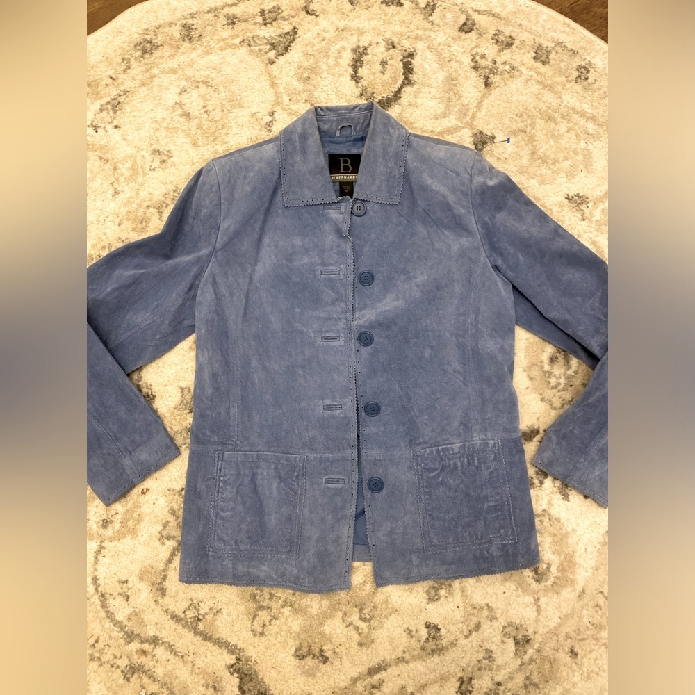 Vintage Light Blue Leather Jacket Button Up Size M